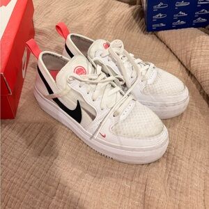 Nike White Sneakers with Black and Pink Accents